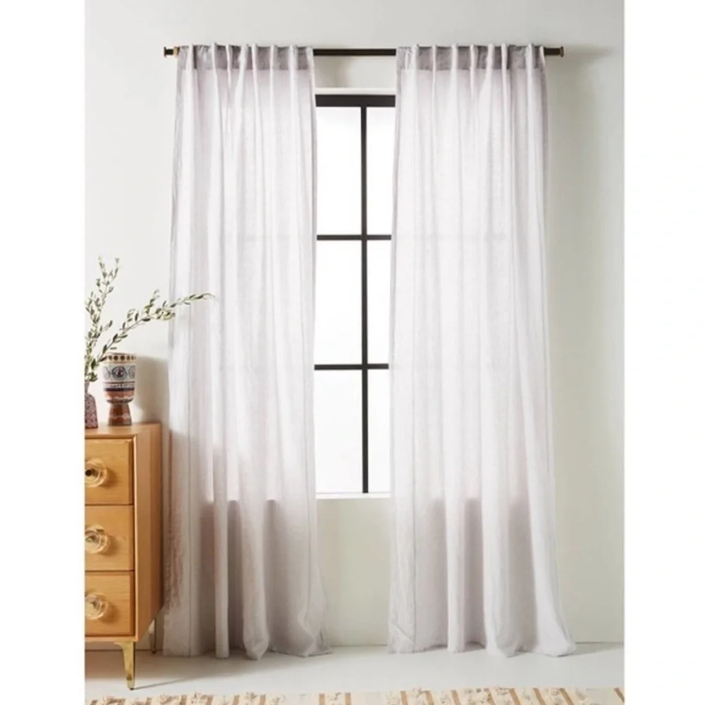 Anthropologie Stitched Linen Curtains New 50 x 108
